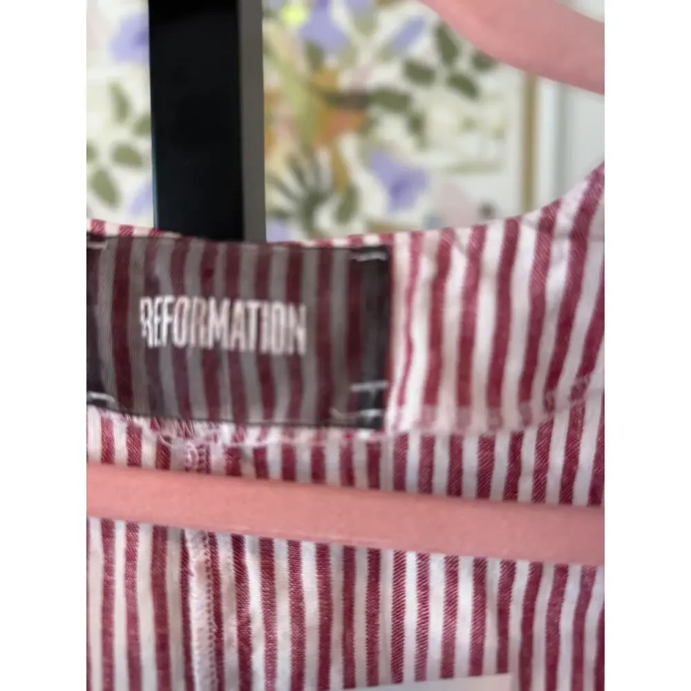 Reformation 100% Linen Striped Cecilia Kimono Mini Dress Red White Womens Size 4 - Picture 11 of 15